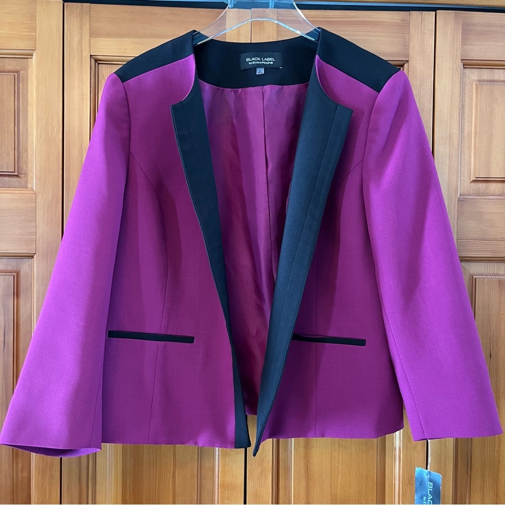 Black Label by Evan Picone Purple and Black Blazer with Structured Silhouette